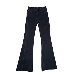 Denim Forum The Donna Mid Rise Flare Jeans‎ 24 Black Faded Boho Retro Indie 70s